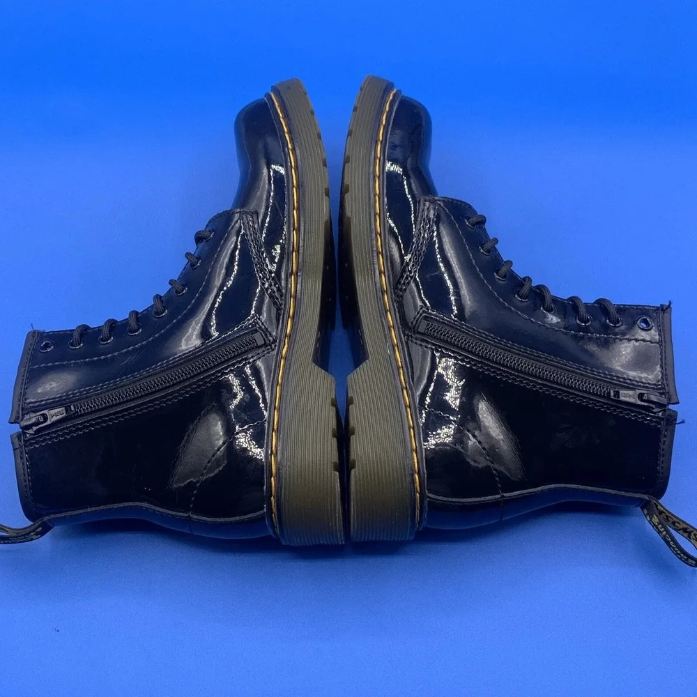 Dr. Martens JUNIOR 1460 Black Patent Leather Lace Up Boots Inner Zip - Size 3
